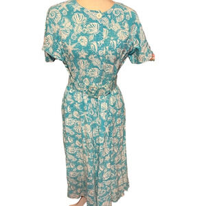 Vintage Carol Anderson 1980 Blue and White Dolman Sleeve Midi Sundress Sea Life